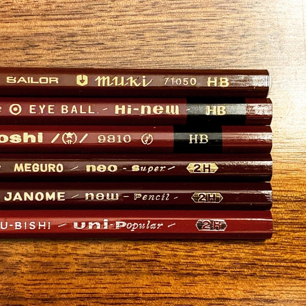 Kamikokuen Red Rarities Set #1 - Six (6) Rare Pencils by Kitaboshi, Mitsubishi, Janome, Eyeball, Meguro and Sailor