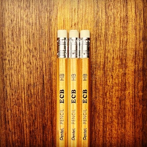 Rare Pentel ECB HB Recycled Natural Pencil with Black or Green Foil Imprint, Silver Ferrule and White Eraser: Set of 3 Rare Pencils