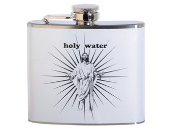 Holy Water 5 oz. Stainless Steel Flask, Party Favor, Funny Flask, Cute Flask, Full Color Design, Decorated in USA