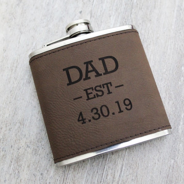 Gift for Dad, Personalized Leather Hip Flask, Custom Engraved Flask, 6 oz Stainless Flask, Father's Day Gift, Dad Flask, Father's Day Flask
