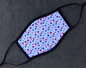 Colorful Polka Dots Face Mask, Reusable Cotton Face Mask With Elastic Ear Loop, Adjustable Ear Loop, Full Color Design, Decorated in USA