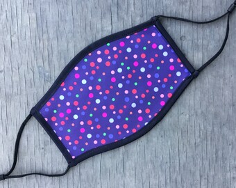 Colorful Polka Dots Face Mask, Reusable Cotton Face Mask With Elastic Ear Loop, Adjustable Ear Loop, Full Color Design, Decorated in USA