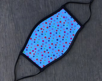 Colorful Polka Dots Face Mask, Reusable Cotton Face Mask With Elastic Ear Loop, Adjustable Ear Loop, Full Color Design, Decorated in USA