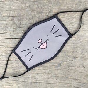 Cartoon Cat Face Mask, Reusable Cotton Face Mask With Elastic Ear Loop, Adjustable Ear Loop, Full Color Design, Decorated in USA