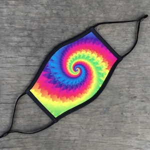 Rainbow Swirl Tie Dye Face Mask, Reusable Cotton Face Mask With Elastic Ear Loop, Adjustable Ear Loop, Full Color Design, Decorated in USA