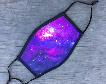 Galaxy Space Stars Face Mask, Reusable Cotton Face Mask With Elastic Ear Loop, Adjustable Ear Loop, Full Color Design, Decorated in USA