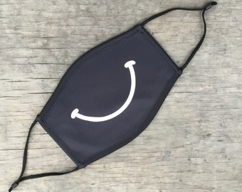 Smiley Face Happy Face Mask, Reusable Cotton Face Mask With Elastic Ear Loop, Adjustable Ear Loop, Full Color Design, Decorated in USA