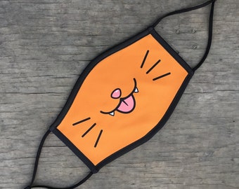 Cartoon Cat Face Mask, Reusable Cotton Face Mask With Elastic Ear Loop, Adjustable Ear Loop, Full Color Design, Decorated in USA