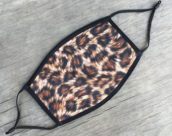 Leopard Print Face Mask, Reusable Cotton Face Mask With Elastic Ear Loop, Adjustable Ear Loop, Vivid Full Color Design, Decorated in USA