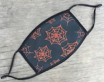 Halloween Spiderweb Gesichtsmaske, wiederverwendbare Baumwolle Gesichtsmaske mit elastischen Ohrschleife, verstellbare Ohrschleife, voller Farbe Design, dekoriert in USA