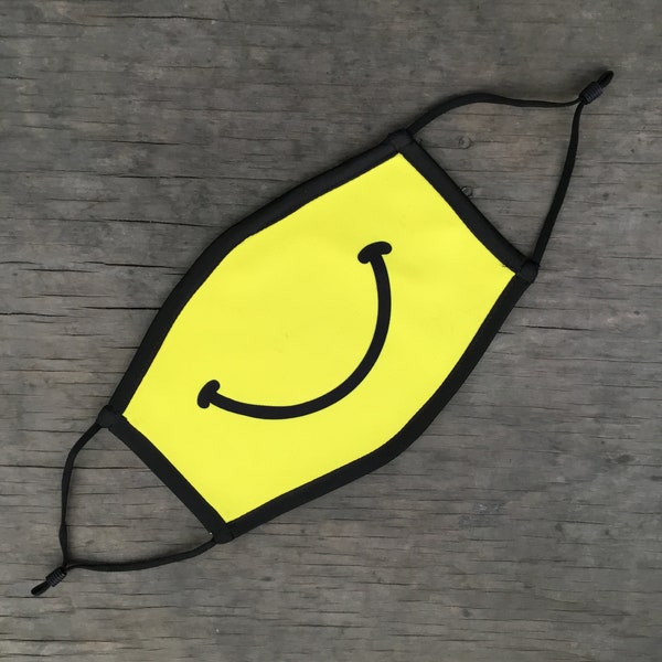 Smiley Face Happy Face Mask, Reusable Cotton Face Mask With Elastic Ear Loop, Adjustable Ear Loop, Full Color Design, Decorated in USA