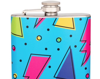 Retro 80's 90's Memphis 5 oz. Stainless Steel, Party Favor, Funny Flask, Cute Flask, Gag Gift, Full Color Design, Decorated in USA