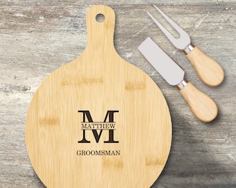 Groomsman Gift, Personalized Cheese Board Knife Set, Bamboo, Custom Engraved, Wedding Party, Bridal Party, Bachelor Party, Charcuterie Board