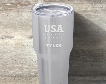 Patriottisch cadeau, gepersonaliseerde roestvrijstalen beker, 30 ounce, gepoedercoat, dubbel geïsoleerd, Independence Day, VS, Murica, 4 juli