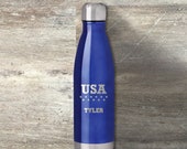 Patriotic Water Bottle, Personalized Cola Shaped Water Bottle, 17 Ounce, Double Insulated, July 4th Favors, Independence Day, USA, Murica