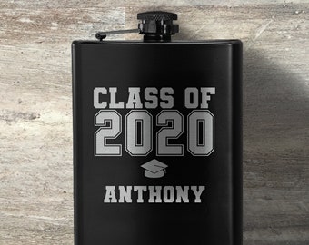 Graduation Gift, Personalized Hip Flask, Custom Engraved 8 oz Stainless Steel Flask, Grad Party Flask, College High School Graduation Gift