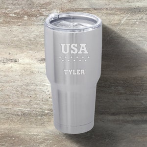 Patriotic Gift, Personalized Stainless Steel Tumbler, 30 Ounce, Powder Coated Double Insulated, Independence Day, USA, Murica, July 4th