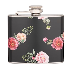 Vintage Flower Pattern Rose 5 oz. Stainless Steel Flask, Party Favor, Funny Flask, Cute Flask, Gag Gift, Full Color Design, Decorated in USA