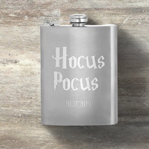 Halloween Hip Flask, Personalized Flask, Custom Engraved Flask, 8 oz Stainless Steel Flask, Halloween Party Favors, Custom Funny Halloween
