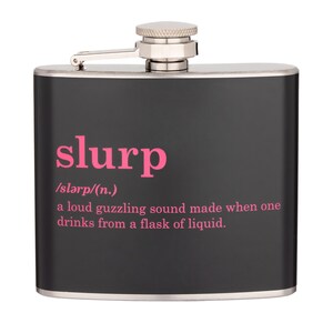 Slurp Definition 137 ml rostfritt stålflaska, festgåva, rolig flaska, söt flaska, skämtpresent, design i fullfärg, dekorerad i USA
