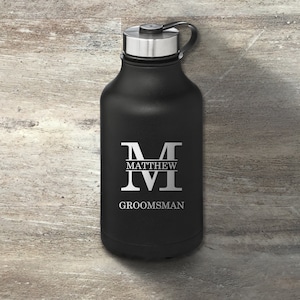 Groomsman Gift, Personalized Stainless Steel Beer Growler Jug, 64 Ounce, Double Walled Vacuum Insulated, Wedding Party, Bachelor Party
