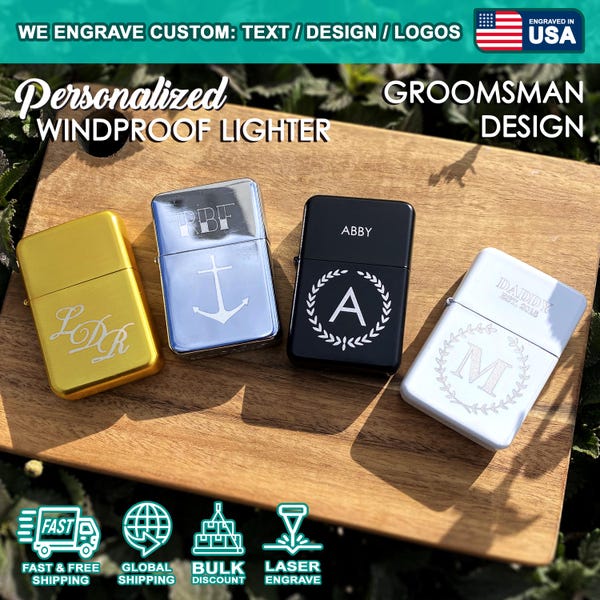 Personalized Black Engraved Lighter - custom lighter, engraved lighter, groomsmen gift, bachelor bachelorette party favor gift, gift for him