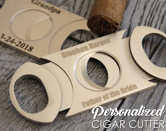 Personalized Cigar Cutter Double Guillotine Blade - engraved custom cigar cutter, groomsmen gift, bachelor party favor, cigars, stainless