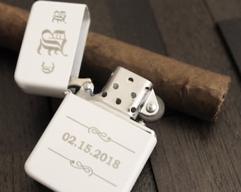 Personalized White Engraved Lighter - custom lighter, engraved lighter, groomsmen gift, bachelor bachelorette party favor gift, gift for him