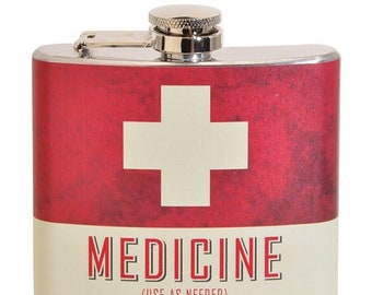 Medicine Use As Needed 5 oz. Stainless Steel Flask, Party Favor, Funny Flask, Cute Flask, Gag Gift, Full Color Design, Decorated in USA