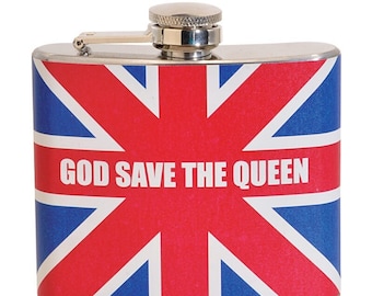 God Save The Queen 5 oz. Stainless Steel Flask, Party Favor, Funny Flask, Cute Flask, Full Color Design, Decorated in USA