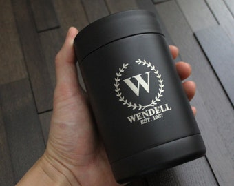 Personalized Black Stainless Steel Can Cooler Coozie - custom can cooler, engraved cooler, like yeti, groomsmen gift, bachelor party gift