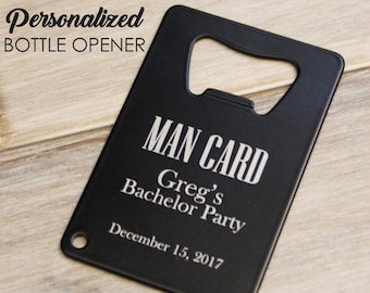 Personalized Man Card Matte Black Credit Card Bottle Opener - engraved bottle opener, groomsmen gift, bachelor bachelorette party favor gift