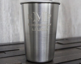 Personalized Silver Stainless Steel Pint Glass Cup - custom pint glass, engraved pint cup, pints, groomsmen gift, bachelor party gift favor