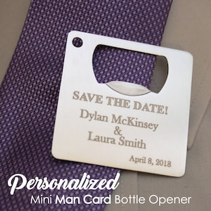 Mini abrebotellas personalizado - abrebotellas grabado, regalo de padrinos de boda, favor de despedida de soltero, invitación de boda, guardar la fecha