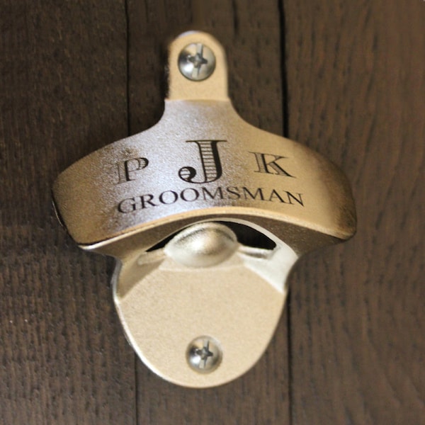 Personalized Wall Mounted Bottle Opener - engraved bottle opener, groomsmen gift, bachelor party favor gift, man cave, home bar mount