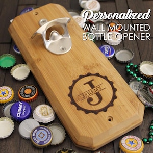 Personalized Bamboo Wall Mounted Bottle Opener - engraved bottle opener, wall mount bottle opener, groomsman gift, beer gift, bachelor party