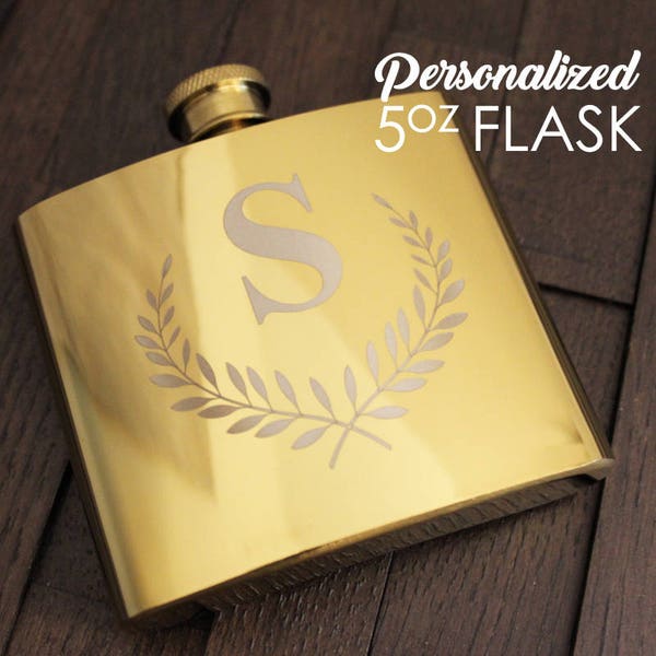 Personalized 5 oz. Gold Flask - engraved flask, personalized flask, bridesmaid gift, personalized bachelor party favor, custom flask, golden