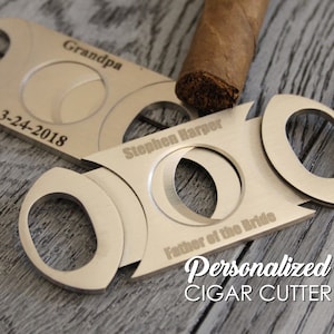 Personalized Cigar Cutter Double Guillotine Blade - engraved custom cigar cutter, groomsmen gift, bachelor party favor, cigars, stainless