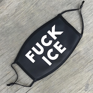 FUCK ICE-mask, La Migra, återanvändbar ansiktsmask i bomull med elastisk öronögla, justerbar öronögla, design i fullfärg, dekorerad i USA