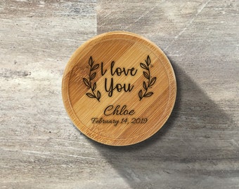 Valentine's Day Gift, Personalized Wood Coaster, Single Piece, No Holder Stand, Round, Bamboo Wood, Gift For Her, Gift For Him, Anniversary