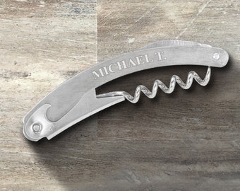 Groomsman Gift, Personalized Wine Bottle Opener, Stainless Steel Waiter's Corkscrew Multi-Tool, Wedding Gift, Bridal Party, Bachelor Party