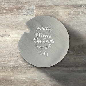 Ugly Christmas Party Gift, Personalized Round Beverage Coaster With Bottle Opener, Set of 6, Stainless Steel, Cork Grip, Stocking Stuffer