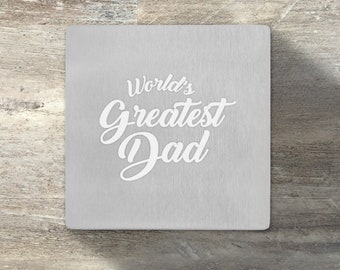 Gift for Dad, Personalized Square Beverage Coaster, Set of 6, Stainless Steel, Cork Grip, Father's Day Gift, Gift for Him, Dad Birthday Gift