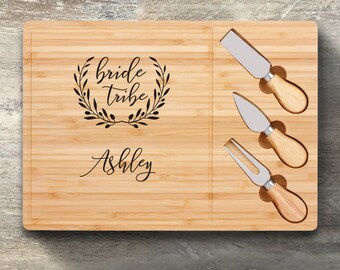 Bridesmaid Gift, Personalized Cheese Board Knife Set, Bamboo, Custom Engraved, Wedding Party Gifts, Bridal, Bachelorette, Charcuterie Board