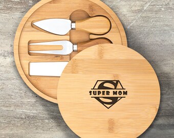 Gift for Mom, Personalized Cheese Board Knife Set, Bamboo, Custom Engraved, Mother's Day Gift, Gift for Her, Mom Birthday, Charcuterie Board