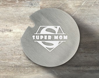 Regalo para mamá, posavasos redondo personalizado con abrebotellas, juego de 6, acero inoxidable, empuñadura de corcho, día de la madre, regalo para ella, mamá