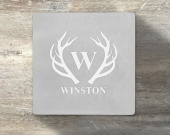 Groomsman Gift, Personalized Square Beverage Coaster, Set of 6, Stainless Steel, Cork Grip, Wedding Party, Bridal Party, Bachelor Party Gift