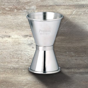 Groomsman Gift, Personalized Double Sided Cocktail Jigger, Stainless Steel, 1 Ounce & 1.5 Ounce, Wedding Party, Bridal Party, Bachelor Party