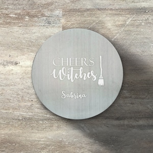 Halloween Gift, Personalized Round Beverage Coaster, Set of 6, Stainless Steel, Cork Grip, Halloween Party Favors, Custom Funny Halloween