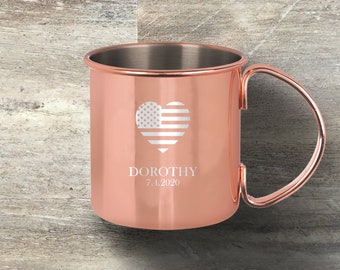 Patriotic Gift, Personalized Moscow Mule Mug, Copper Plated, 16 Ounce, Engraved, July 4th Party Favor Décor, Independence Day, USA, Murica